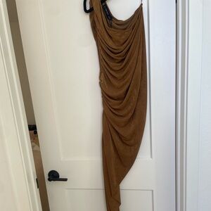 Lioness Bronze Single Shoulder Sexy Asymmetrical Bodycon Midi Dress Sz M